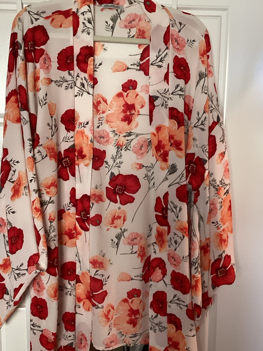 Floral Kimono Jacket – Red & Peach poppies kimono sleeves